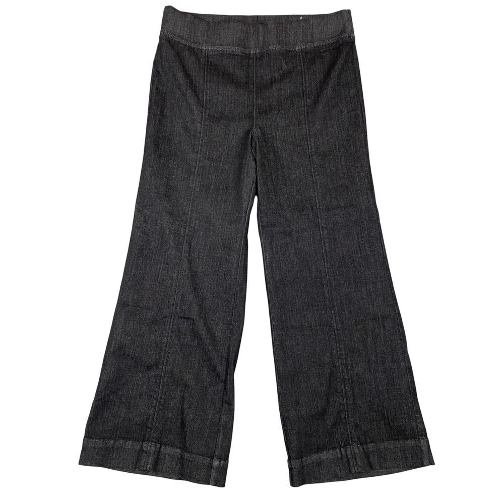 Talbots Flare Leg Pull-On Travel Jean Pintuck Dark Wash Women XL Crescent Wash